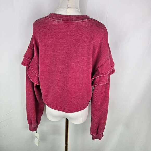 NEW! 7 For All Mankind Berry Cropped Ruffle Sleeve Sweatshirt Medium - Picture 10 of 14
